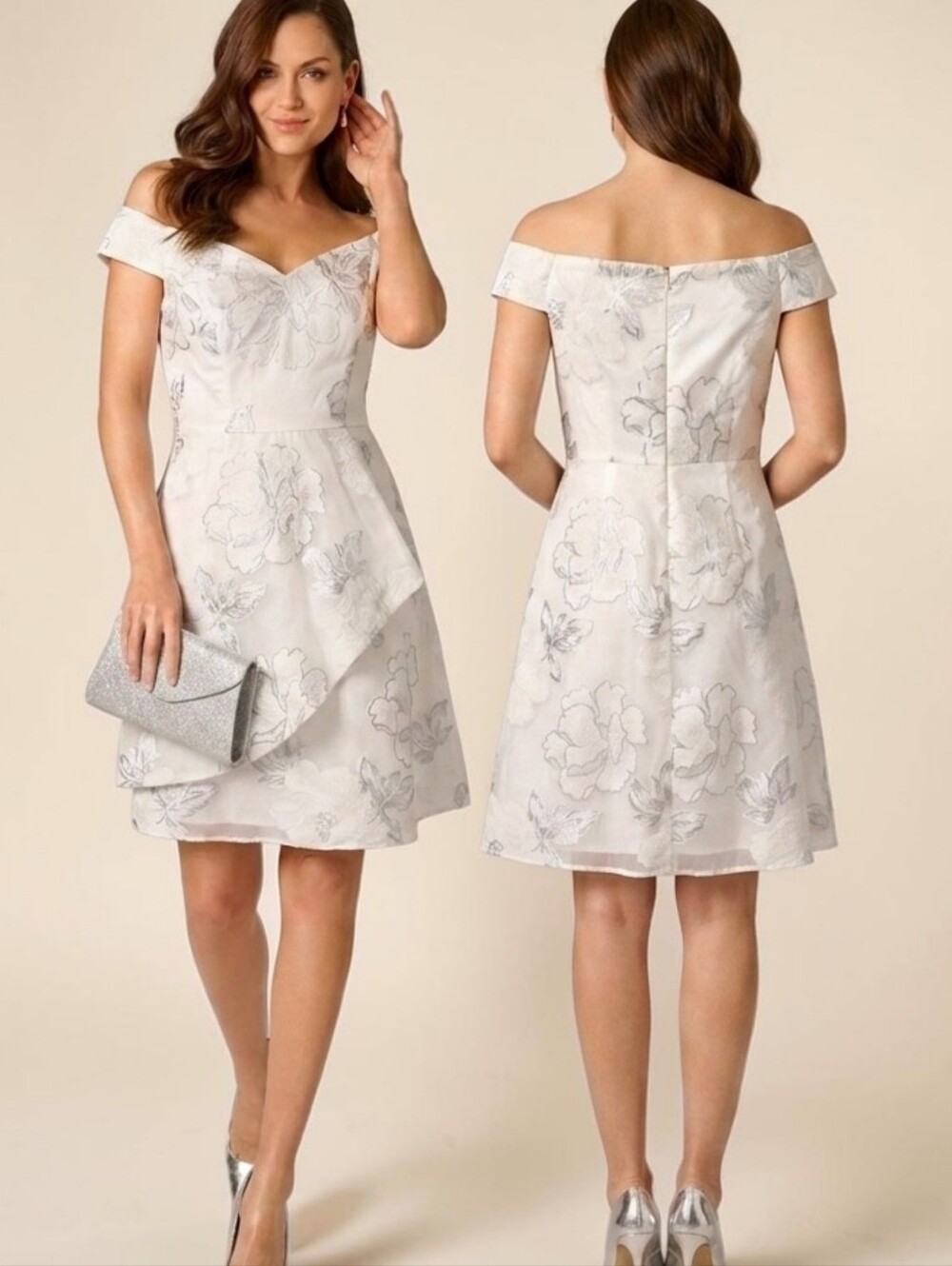 ADRIANNA PAPELL Off The Shoulder Floral Jacquard Cocktail Dress - Size 8